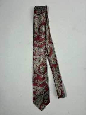 Men's Red Paisley Silk-Feel Tie with Cream Accents